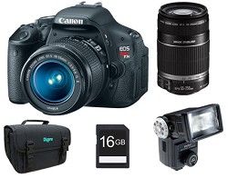 Canon EOS Digital Rebel T3i Camera w 18 55mm, 55 250mm IS Lenses, Flash, 16GB, C
