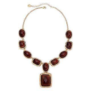MONET JEWELRY Monet Gold Tone, Crystal & Brown Stone Y Pendant