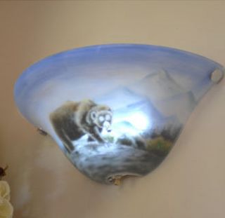 Half Moon Hand Painted Bear Battery Powered Sconce