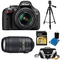 Nikon D5200 DX Format Black 32 GB SLR Camera with 18 55mm and 55 300mm VR Lens B