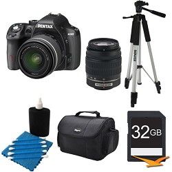 Pentax K 50 Digital SLR Camera Zoom Kit w/ DA L 18 55mm & 50 200mm Lens BLK 32GB