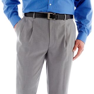 Stafford Sharkskin Pleated Pants   Big and Tall, Grey, Mens