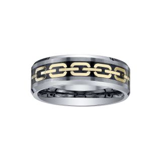 Men s Comfort Fit Tungsten Chain Inlay Ring, White