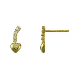 Girls Cubic Zirconia Heart Drop Stud Earrings 14K, Girls