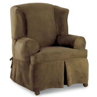 Microsuede One Piece Wing Chair Slipcover, Beige