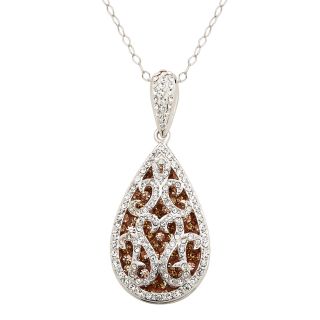 Sterling Silver Chocolate & Clear Crystal Teardrop Pendant, Womens