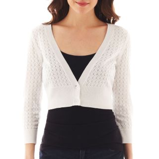 Worthington 3/4 Sleeve Pointelle Shrug, White, Womens