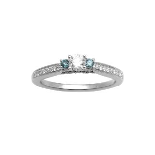 1/2 CT. T.W. 3 Stone White and Color Enhanced Blue Diamond Engagement Ring,