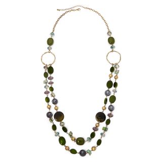 2 Row Gold Tone & Green Tonal Necklace