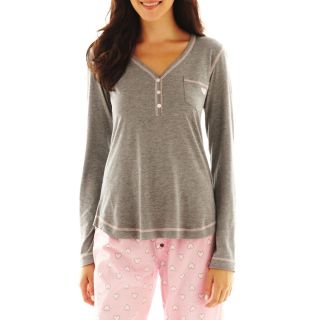 INSOMNIAX Long Sleeve Henley Sleep Shirt   Plus, Grey, Womens