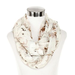 Floral Ruched Infinity Scarf, Taupe, Womens