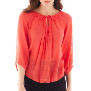 By & By Crochet Back Peasant Top, Coral