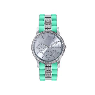 Womens Crystal Accent Alloy and Silicone Bracelet Watch, Blue