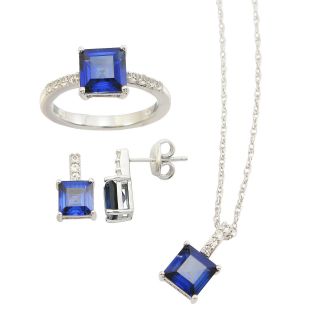 Lab Created Blue & White Sapphire 3 pc. Square Jewelry Set, Womens