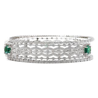 Emerald & Diamond Accent 3 pc. Bangle Bracelet Set, White, Womens