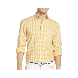 Izod Essential Gingham Button Front Shirt, Gold, Mens