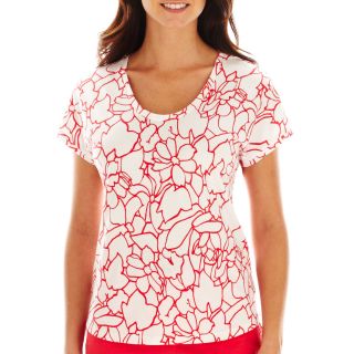 LIZ CLAIBORNE Etched Floral Print Tee, Teaberry Multi, Womens