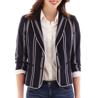 3/4 Sleeve Striped Blazer, Navy, Womens