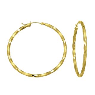 10K Yellow Gold 40mm Twist Hoop Earrings, Womens