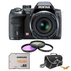 Pentax Black X 5 16MP 26x Zoom Megazoom Digital Camera Filter, 16GB Card & Case
