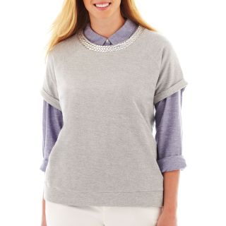 Embellished Short Sleeve Sweatshirt   Plus, Grey, Womens