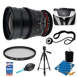 Rokinon 35mm T1.5 Aspherical Wide Angle Cine Lens and Filter Bundle for Sony
