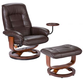 Cafe Brown Leather Recliner and Ottoman