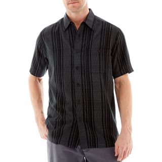 Haggar Microfiber Short Sleeve Shirt, Black, Mens