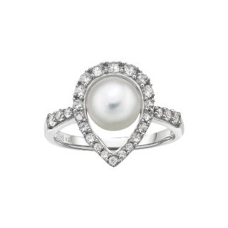 Cultured Freshwater Pearl & White Sapphire Ring, Womens