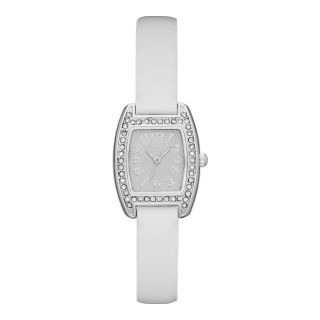 Womens Crystal Accent Mini Strap Watch, White