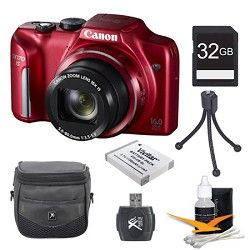 Canon PowerShot SX170 IS 16MP Digital Camera Red 32GB Kit