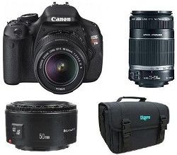 Canon EOS Rebel T3 SLR Digital Camera w/ 18 55mm + 75 300 + 50mm F/1.8 Lens   Ki