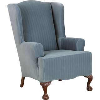 Sure Fit Stretch Pinstripe 1 pc. Wing Chair Slipcover, Blue