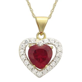 10K Yellow Gold Lab Created Ruby & White Sapphire Heart Pendant, Womens