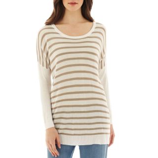 Mng By Mango 3/4 Sleeve Scoopneck Tunic Sweater, White/Tan, Womens