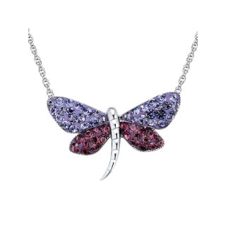 Sterling Silver Blue & Purple Crystal Dragonfly Pendant, Womens