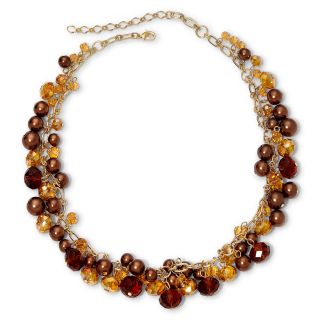 Amber Glass & Brown Simulated Pearl Shaky Bead Necklace