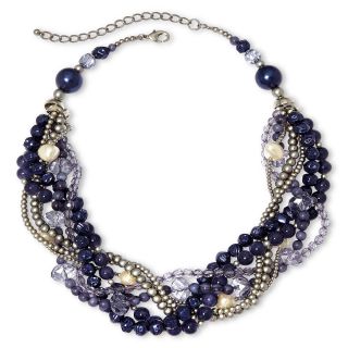 Aris by Treska Multi Row Braided Beaded Necklace, Blue