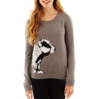 Embellished Pullover Critter Top, Grey, Womens