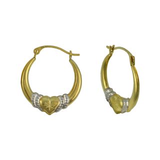 Two Tone Heart Hoop Earrings 14K Gold, Womens