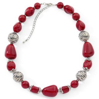 MIXIT Red and Silver Tone Beaded Necklace