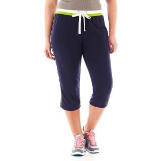 Pure Silver Drawstring Capris   Plus, Navy Pepperlime, Womens