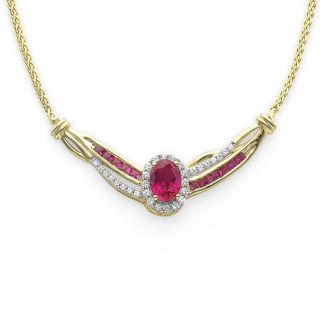 14K Gold Over Sterling Silver Ruby & White Sapphire Yoke Necklace, Womens