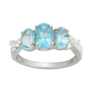 10K White Gold Genuine Blue Topaz & Lab Created White Sapphire Ring, Womens