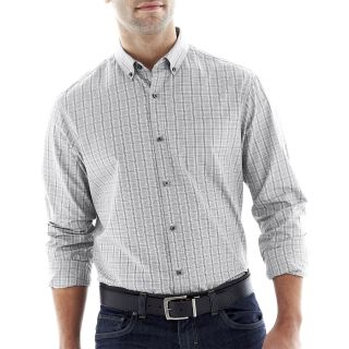 CLAIBORNE Button Front Shirt, Black/Grey, Mens