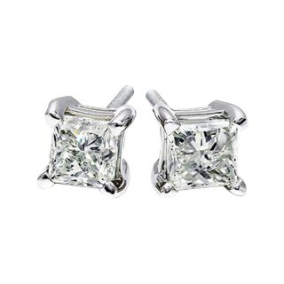 1/2 CT. T.W. Diamond Princess Cut Stud Earrings, Wg (White Gold), Womens