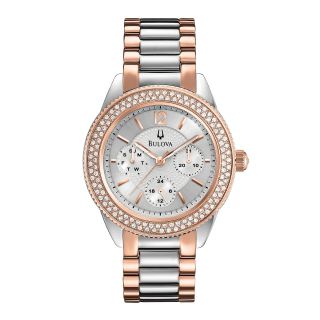 Bulova Womens Crystal Accent Two Tone Multifunction Watch