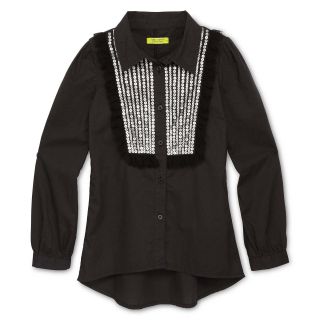 DREAMPOP by Cynthia Rowley Sequined Front Woven Shirt   Girls 6 16, Black, Girls