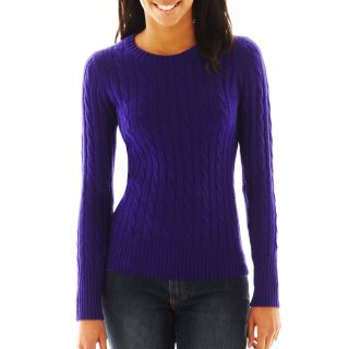 Wool Blend Cable Knit Crew Sweater   Talls, Purple, Womens