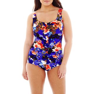 AZUL BY MAXINE OF HOLLYWOOD Shirred Front Spa 1 Piece Swimsuit   Plus, Womens
